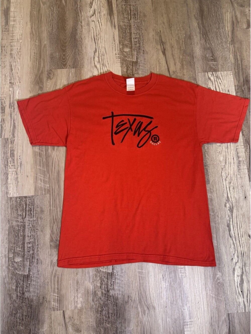 Vintage 1990's Embroidered Script Dallas Texas T Shirt Size L Logo Heavyweight